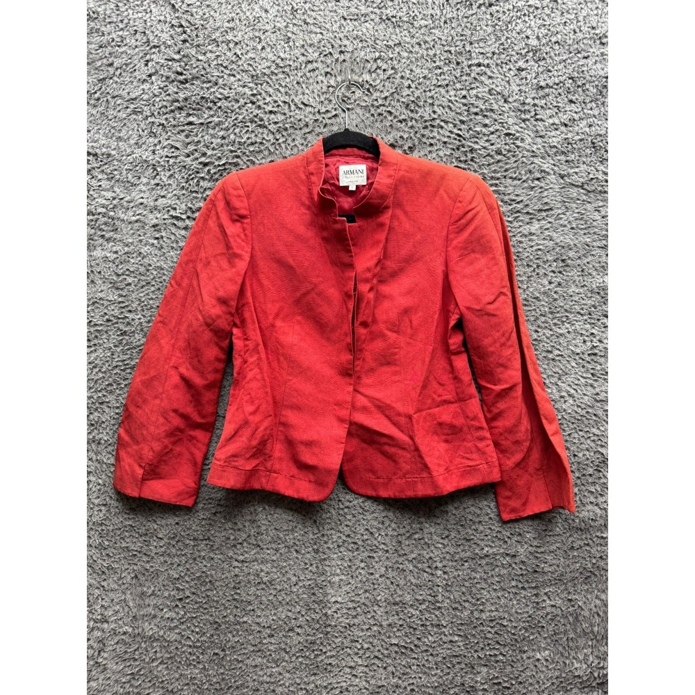 Armani‎ Collezioni M.S.C Srl Silk-Flax Cropped Blazer Jacket Red Womens Size 42
